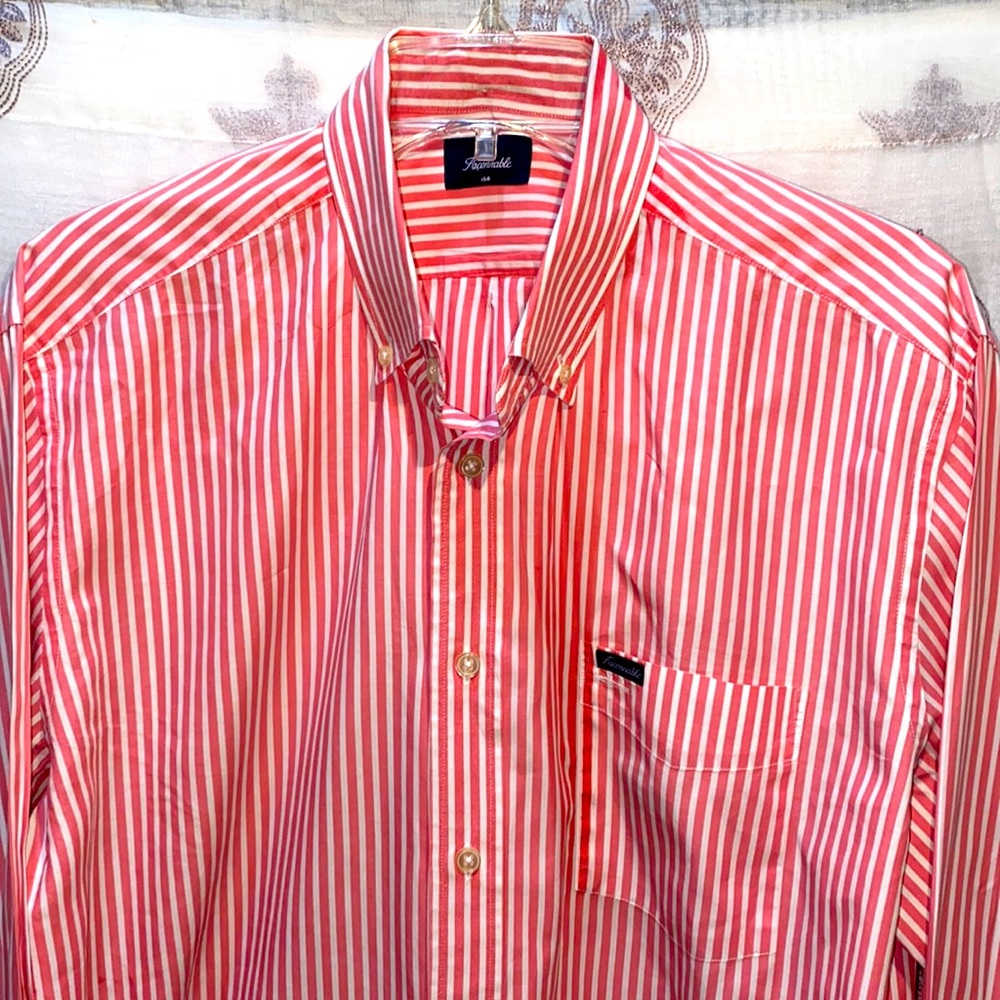 MEN FALCONNABLE CLUB FIT STRIPED RED/WHITE LONG SKEEVE SHIRT SZ XL